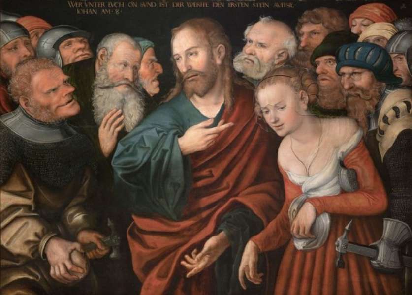 Лукас Кранах Старший. Христос і жінка, звинувачена у перелюбі, 1540-ті роки