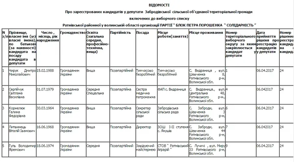 Хто хоче стати депутатом Забродівської об'єднаної громади (список)
