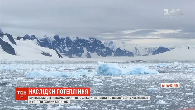 Вчені показали відео, як в Антарктиді відколовся величезний айсберг (відео)