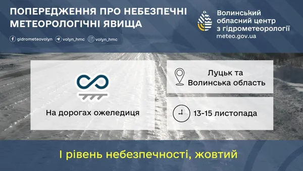 «Жовта» небезпека: волинян попереджають про ожеледицю