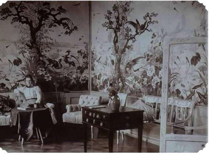 Вигляд «Китайського салону», Олика. Фото початку ХХ ст. На світлині – Марія Малгожата Радзивіл-Потоцька