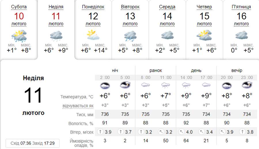Хмарно з дрібним дощем: погода в Луцьку в неділю, 11 лютого