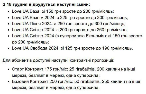 «Київстар» анонсував підвищення тарифів