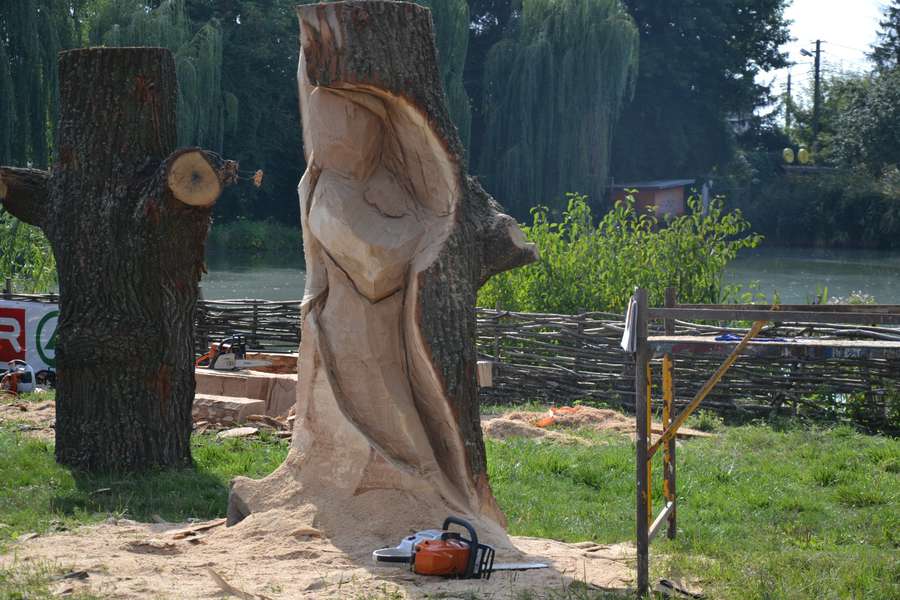 Пил, тріски і палюче сонце: у Луцьку стартував скульптурний фестифаль