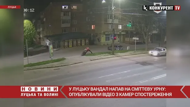 Неадекват серед ночі у Луцьку боровся зі смітником (відео)