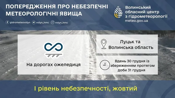 Слизький Новий рік: на Волині очікують ожеледицю