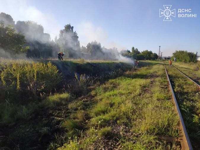 На Волині «товарняк» підпалив 1,5 гектара трави вздовж колій (фото)