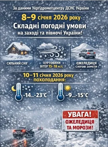 Сніг, вітер і мороз: на Волині попереджають про ускладнення погоди