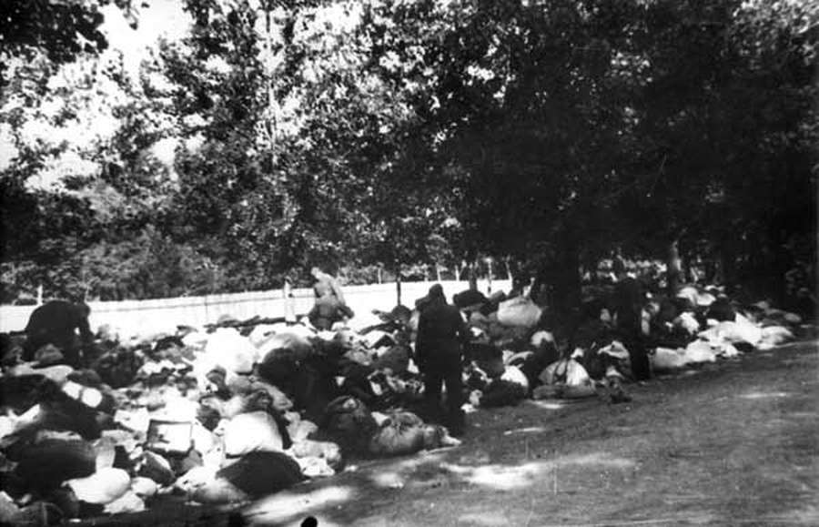 Німецькі солдати риються у речах євреїв, розстріляних у Бабиному Ярі. Вулиця Сім'ї Хохлових 29 вересня 1941 року