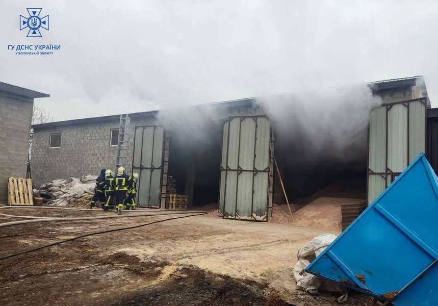 У Луцьку горіла будівля, де виготовляли паливні брикети (фото, відео)