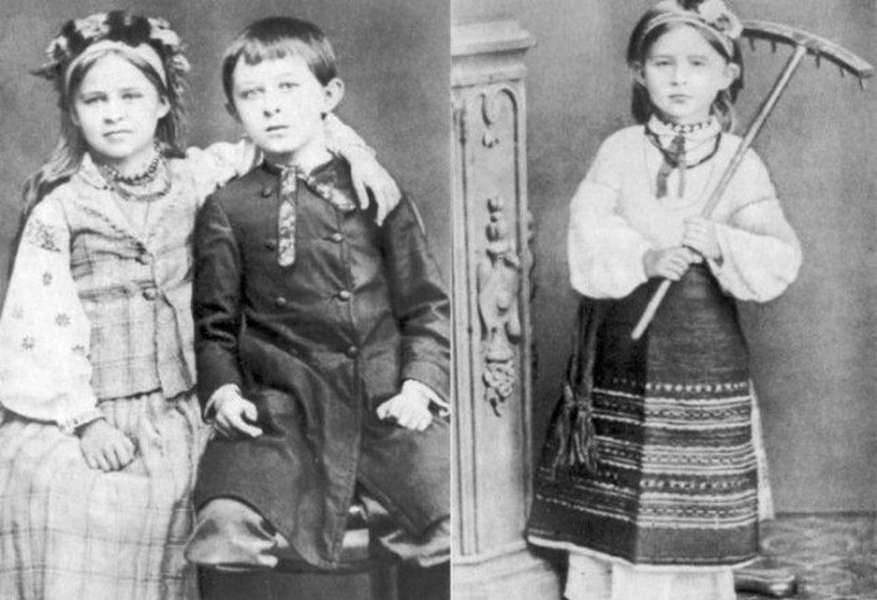 Лариса Петрівна Косач (Леся Українка) з братом Миколою Косачем у народних строях, 1878-1879 рр.