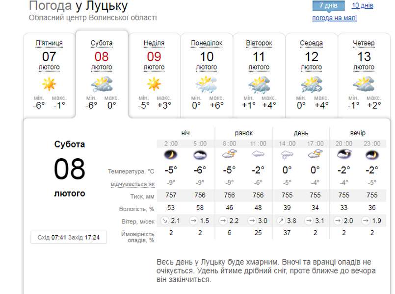 Мороз: погода у Луцьку на суботу, 8 лютого