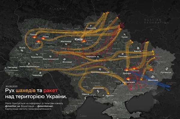 Приблизно так рухалися сьогодні ворожі безпілотники та ракети