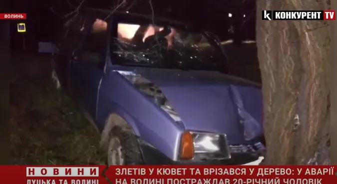 Біля Луцька автівка влетіла в дерево: повідомили про стан водія (відео)