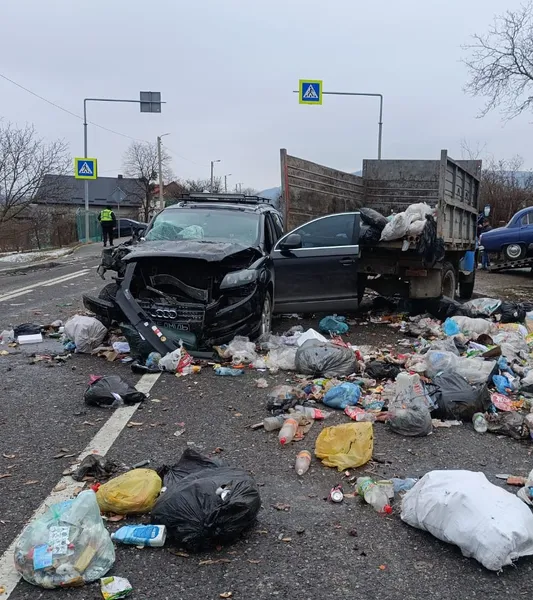 З кузова випав чоловік і купа сміття: на Львівщині Audi зіткнулася з «газоном» (фото)