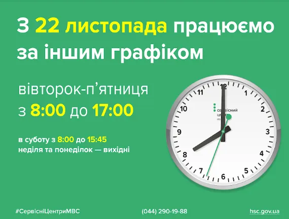 Із 22 листопада сервісні центри МВС змінюють графік роботи