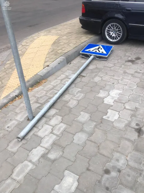 У Луцьку п'яний водій «нокаутував» дорожній знак (фото)