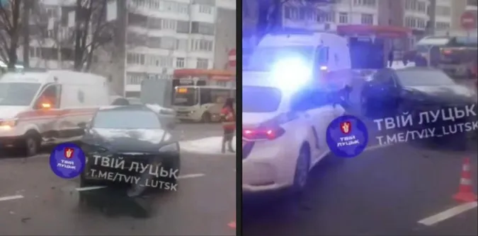 У Луцьку на Соборності – ДТП: влупилися «швидка» і Tesla (відео)