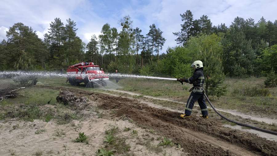 Біля Маневич п'ять машин «гасили» пожежу в лісі (фото, відео)
