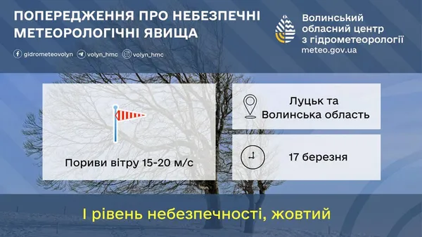 Дуже вітряно: на Волині оголосили «жовтий» рівень небезпечності