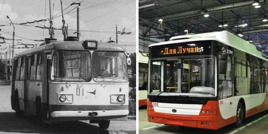 Перший і сучасний луцькі тролейбуси