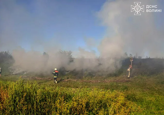 На Волині «товарняк» підпалив 1,5 гектара трави вздовж колій (фото)