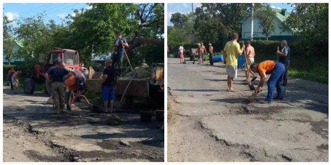 Терпець урвався: у Тростянці селяни самостійно латають дорогу (фото)