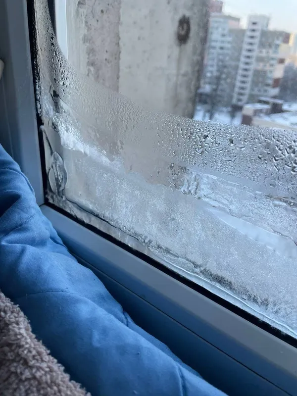 Замерзлий конденсат на вікні. Фото: соцмережі