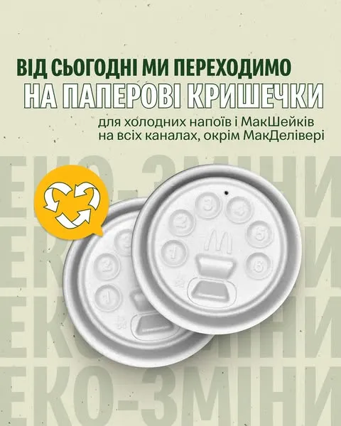 McDonald's переходить на паперові кришечки для напоїв