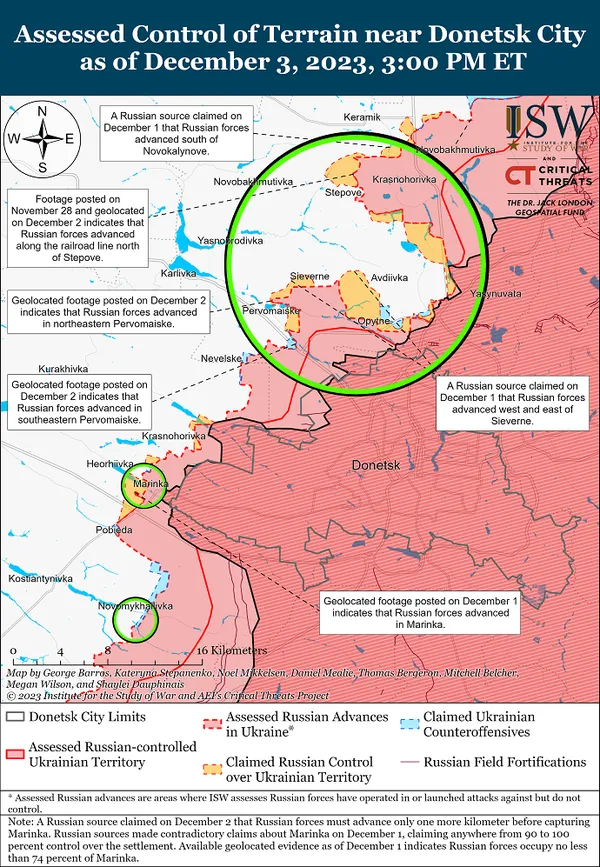 Російські війська просунулися у кількох місцях біля Авдіївки, – ISW