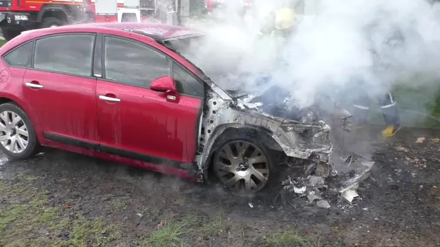 У Крупі на дорозі загорілося авто (фото, відео)
