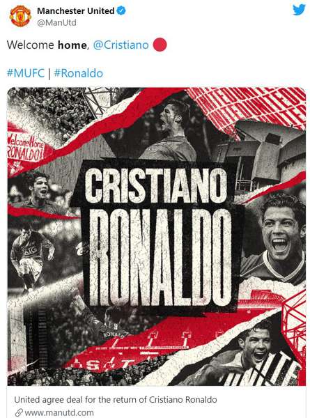 Кріштіану Роналду через 12 років повертається в «Манчестер Юнайтед»
