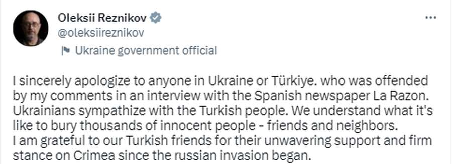 Резніков вибачився за порівняння втрат України з жертвами землетрусів у Туреччині