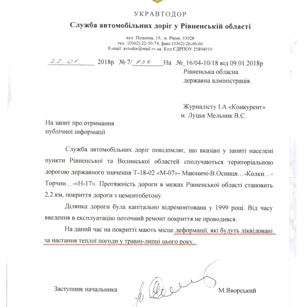 Ямам на прикордонній дорозі Волині з Рівненщиною дозволили «пожити» до жовтня