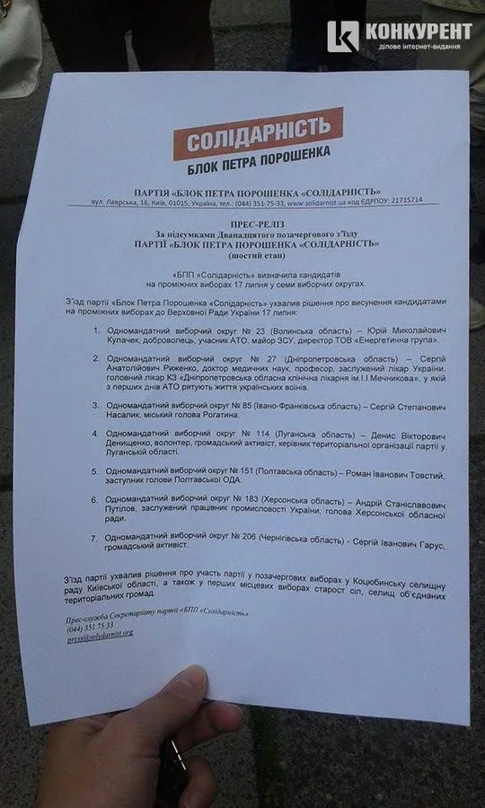 Оголосили кандидата на довибори в 23 окрузі від «Солідарності»