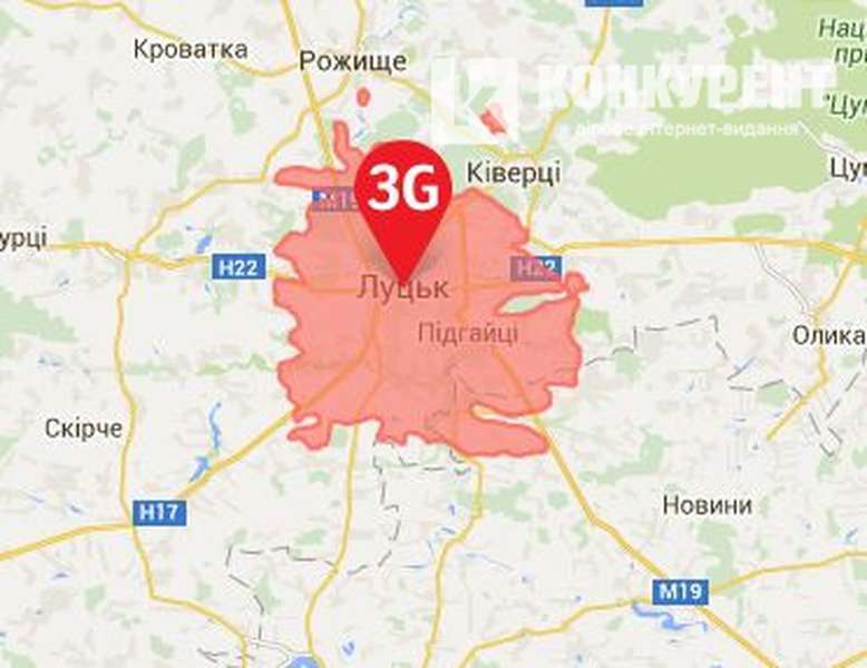 Діапазон покриття 3G-мережі у Луцьку від Vodafone