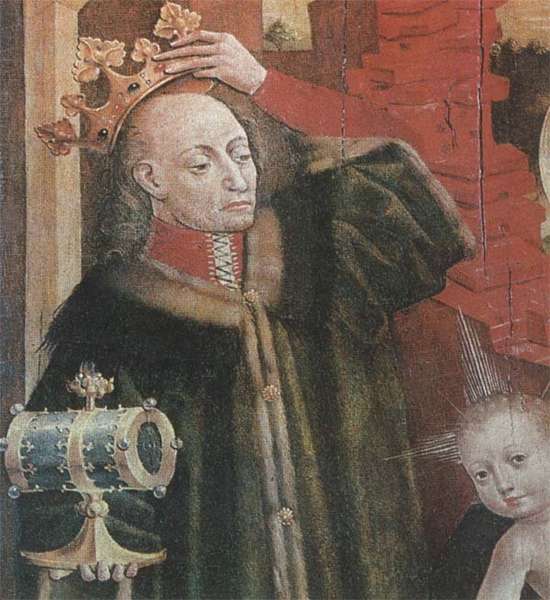 Король Владислав ІІ Яґайло. Деталь розпису Триптиху із Вавельського костелу Матері Божої Скорботної, 1475-1480 рр.