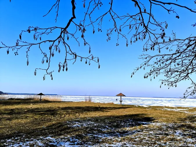 Трава на берегах і крига на воді: на Світязі зима зустрічає весну (фото)