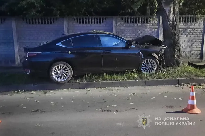 У Луцьку Lexus влупився в дерево на тротуарі (фото)