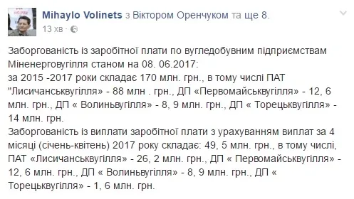 Скільки держава боргує волинським гірникам 