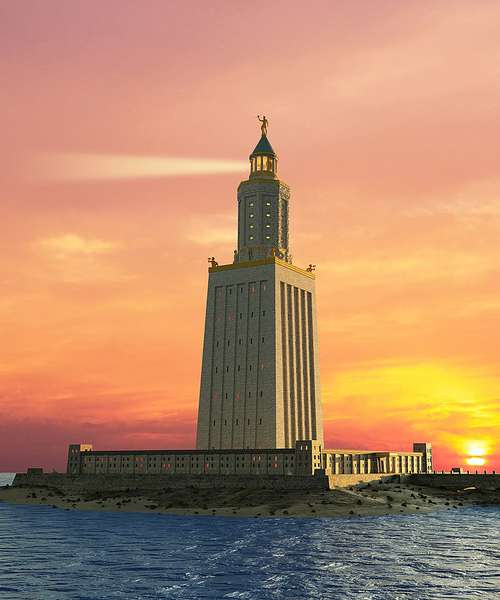 Александрійський маяк. Ілюстрація Арсена до відповідної статті Вікіпедії