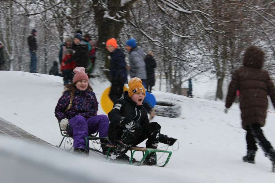 «Лови емоції»: у Луцьку  дорослі й діти веселилися у засніженому парку (фото)