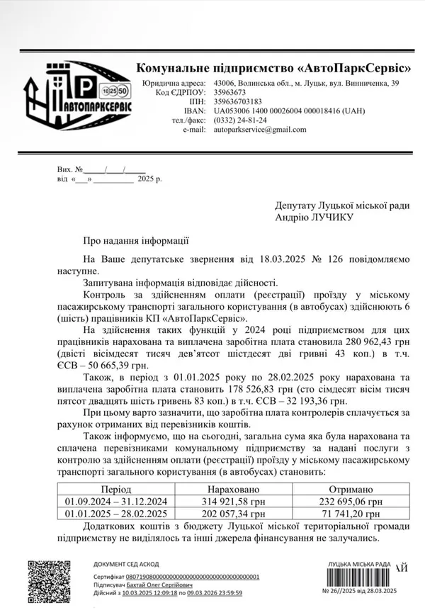 Відповідь КП «АвтоПаркСервіс»