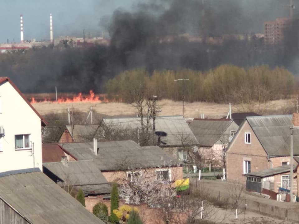 У Луцьку запалили луг на Чернишевського: пожежа не вщухає 1,5 години (фото)