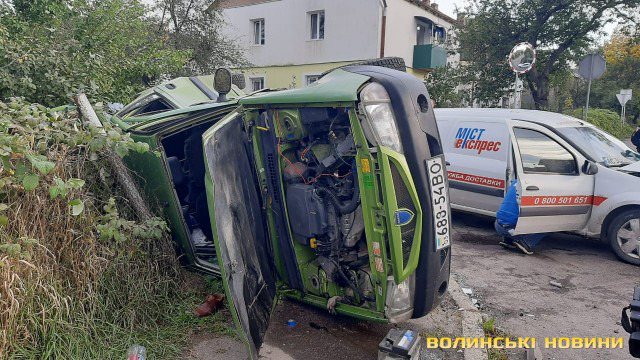Аварія на перехресті в Луцьку: авто перекинулося на бік (фото)