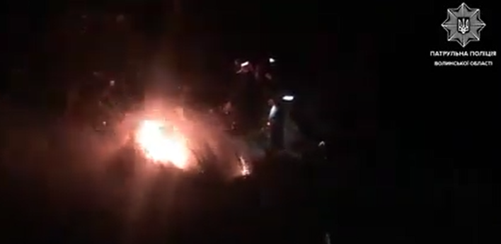Горів сухостій: на Волині патрульні приборкали вогонь уздовж дороги (відео)