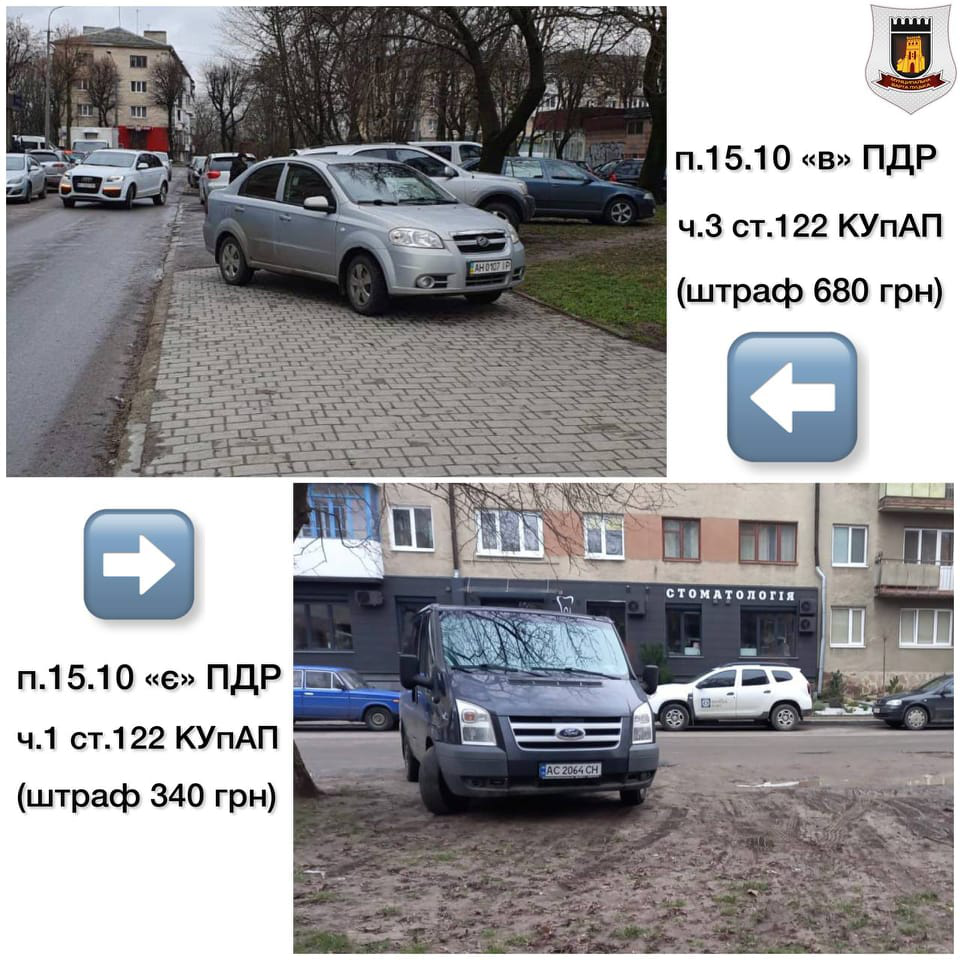 У Луцьку водіям виписали штрафи за паркування на тротуарі та газоні (фото)